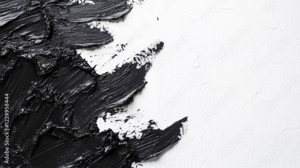 Aufkleber a high-contrast abstract background with bold black brushstrokes on a white canvas, creating an arti