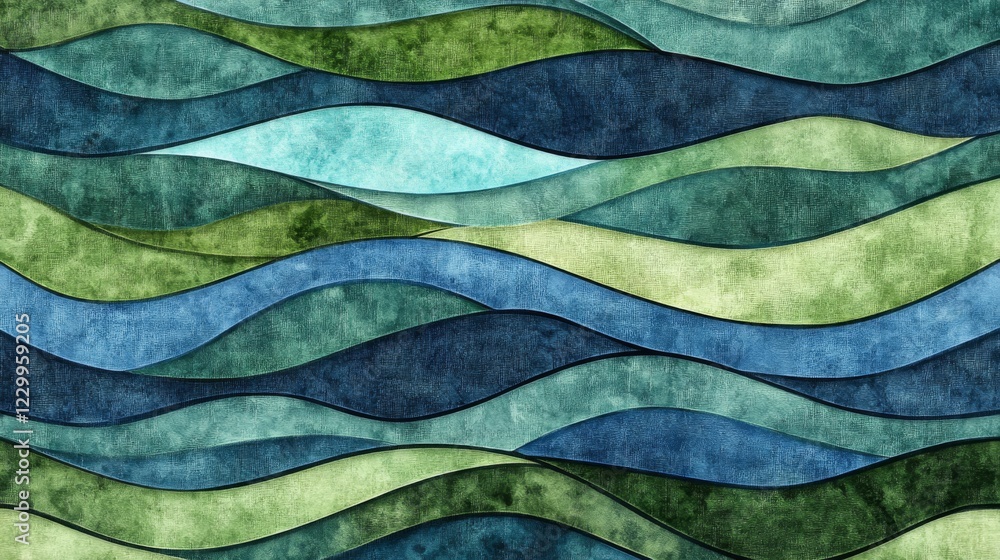 Leinwandbilder a layered abstract background with soft waves of green and blue tones, creating a tranquil, ocean-in