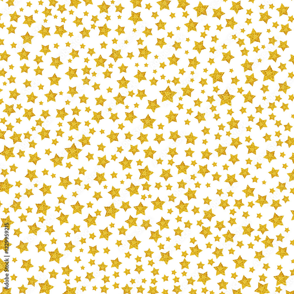 Aufkleber gold glitter stars in square frame. square frame filled with golden glitter stars of varying sizes, 