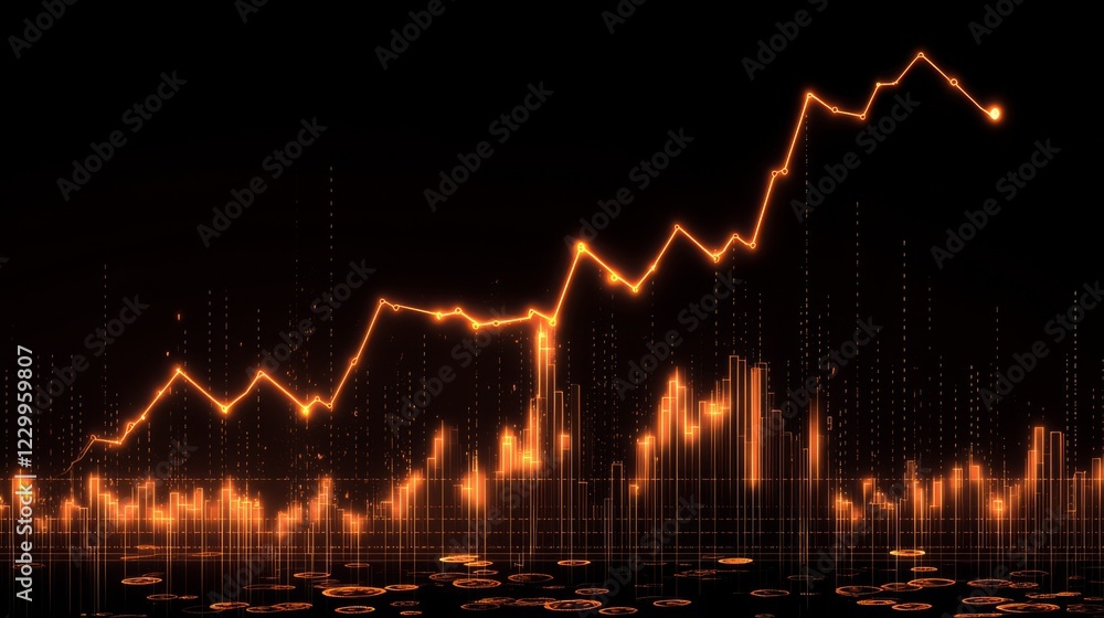 Aufkleber A minimalistic line chart in golden hues on a dark background, with a steady upward trend symbolizing increasing gold prices and value