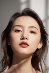 Fototapeta premium Portrait of Asian Woman with Soft, Radiant Skin