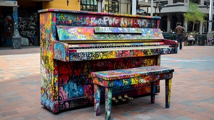 Fototapeta premium Colorful Graffiti Piano in City Square