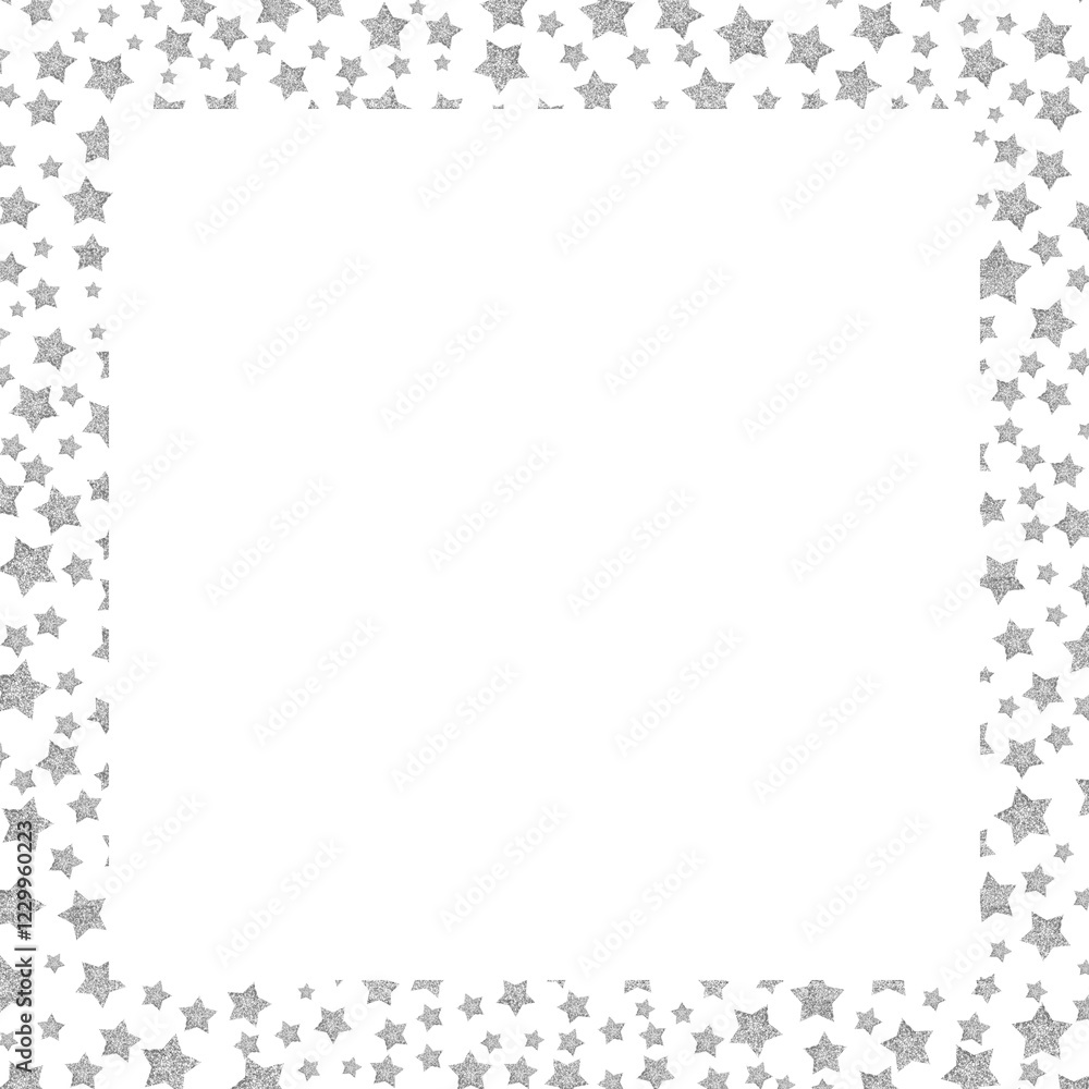Poster square frame composed of small grey stars of different sizes, arranged along the edges to create a d