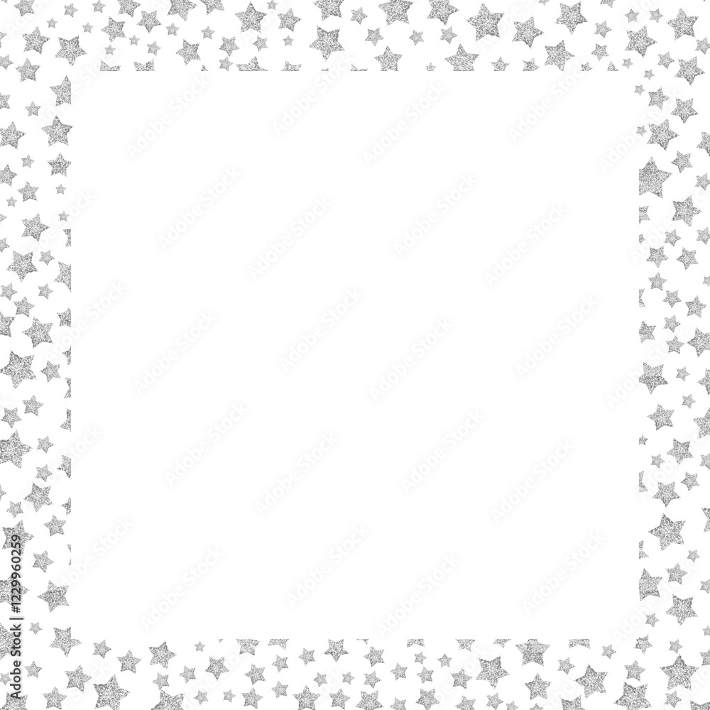 Aufkleber square frame made of small grey glittering stars, forming a soft sparkling border around a transpare