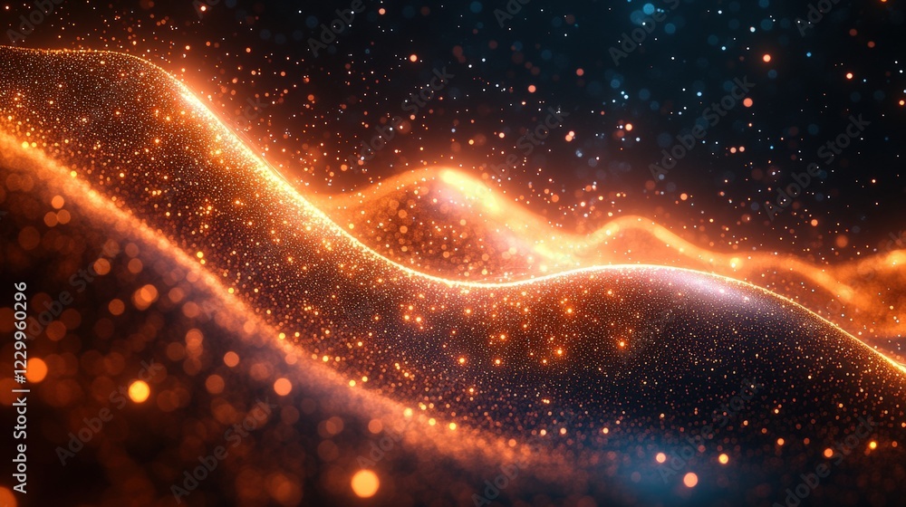 Poster abstract composition of colorful light trails creating a blur effect in a dark background