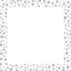 Square frame composed of small grey stars of different sizes, arranged along the edges to create a decorative border with a transparent center. Pattern of Grey Stars in Square Frame

