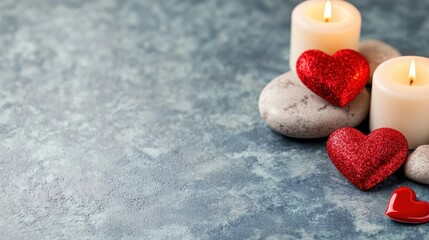 Romantic Candlelight with Red Hearts and Stones for Special Occasions