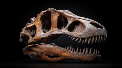 A beautifully detailed dinosaur skull, showcasing intricate bone structures, Ideal for educational materials, museum promotions, or science-themed projects