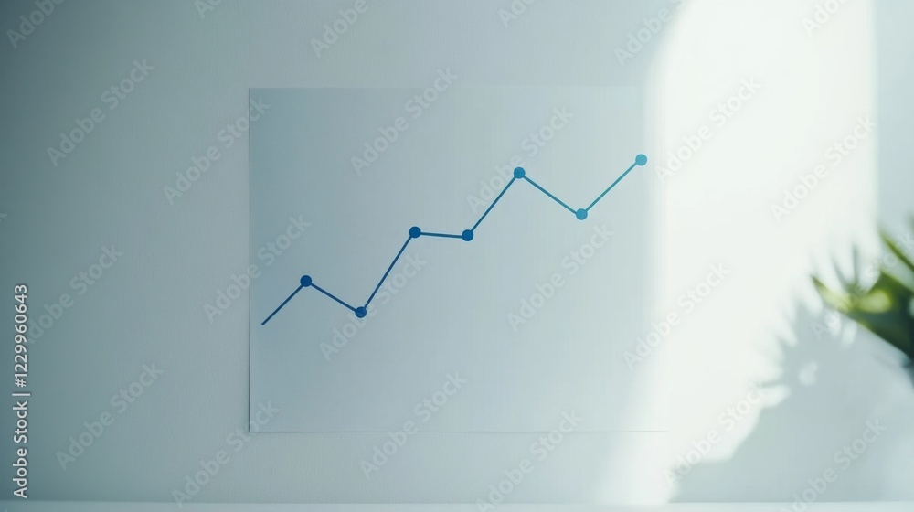 Aufkleber a minimalist line graph with a continuous upward trend in blue against a white background, highlight