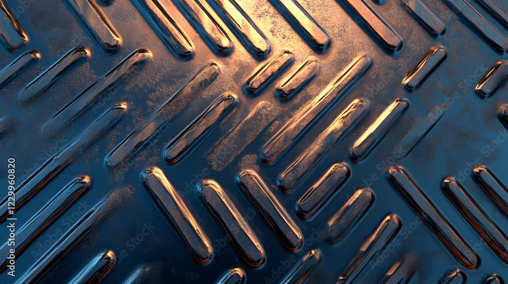 Poster abstract metallic texture background image showcasing a dark blue and orange diagonal grooved patter