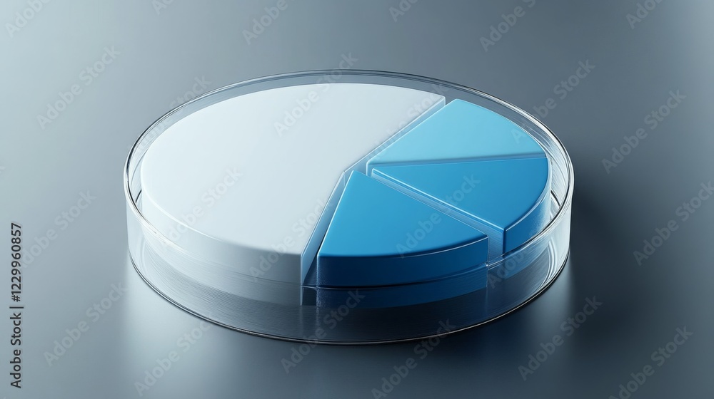 Poster A minimalist pie chart with white and blue sections, slightly separated on a reflective gray background, giving a clean, elegant appearance