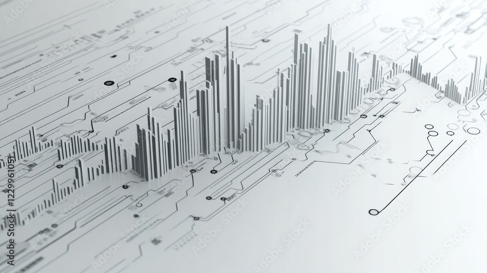 Leinwandbilder A modern combination chart displaying both line and bar graphs for comprehensive financial analysis, arranged on a clean white background for clarity