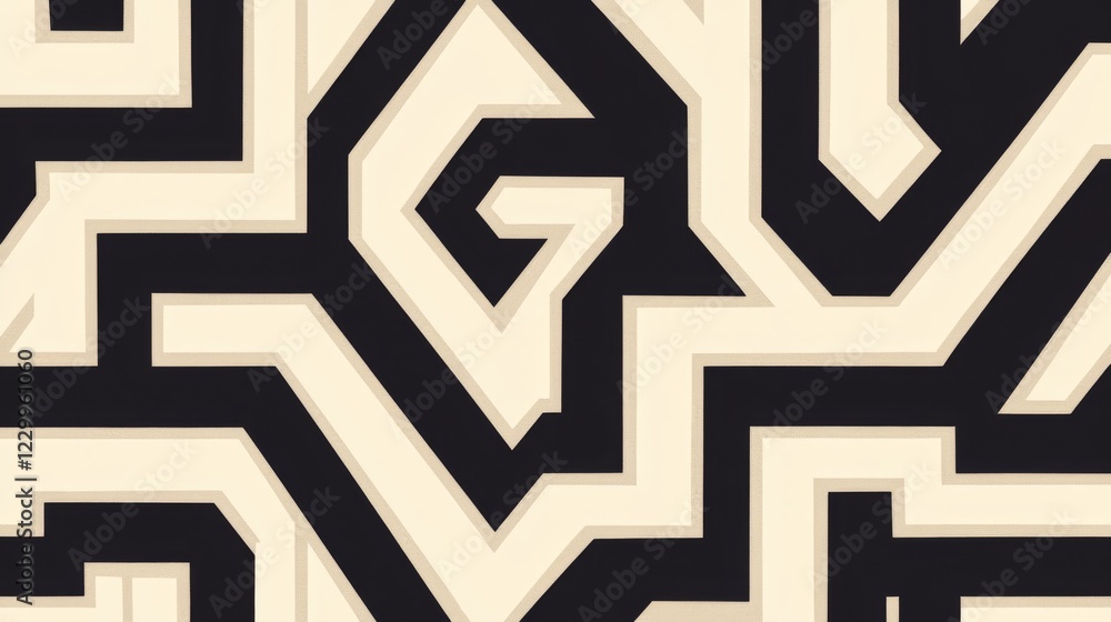 Leinwandbilder A modern geometric pattern composed of interlocking lines in black and white, creating a sophisticated, high-contrast visual with a timeless appeal
