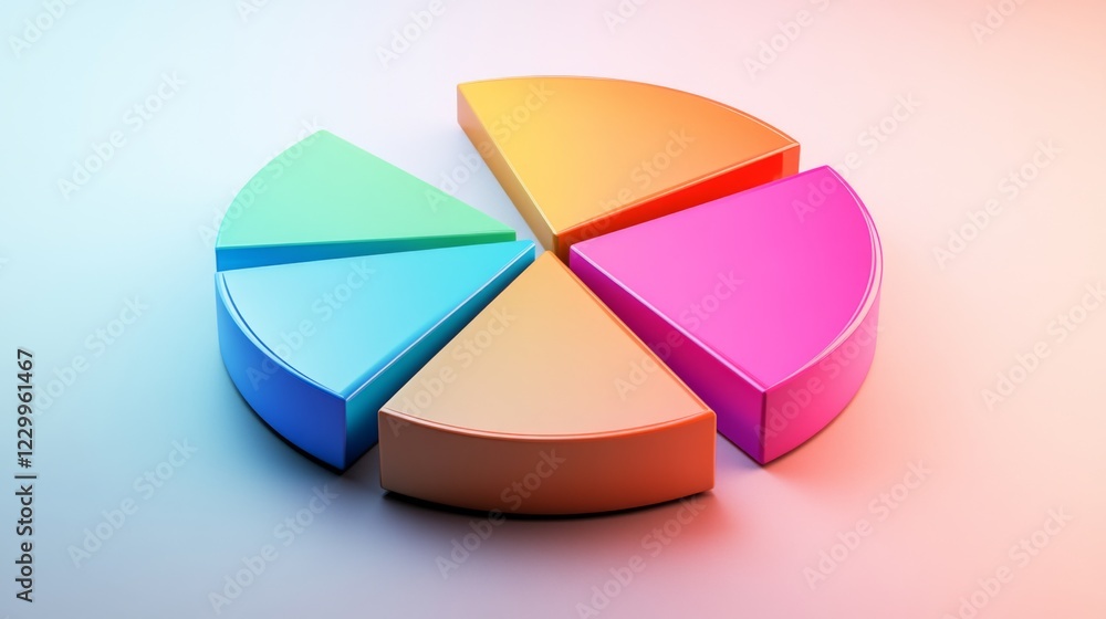 Poster a modern pie chart with colorful slices set on a light gradient background, with slight d effects an