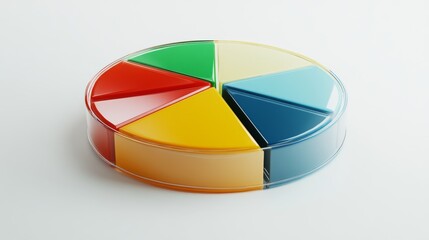 Fototapeta premium A modern pie chart with colorful slices set on a light gradient background, with slight D effects and reflections for a polished financial aesthetic