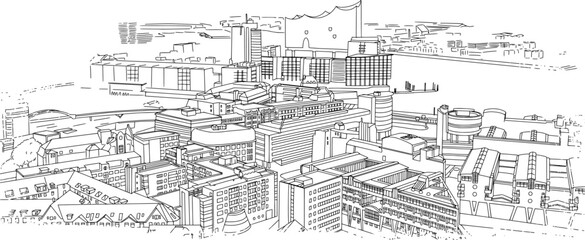 Port of Hamburg with Elbphilharmonie, Line Art