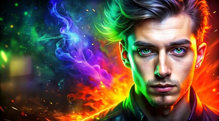 Youtube thumbnail - Wild Crazy Portrait with Gradient Colors - Energetic YouTube Thumbnail for Vlogs or Entertainment