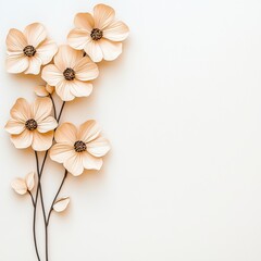 Elegant Beige Paper Flowers on White Background