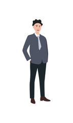 Businessman character illustration isolated on white. Businessman pose while standing