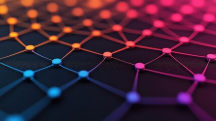 Colorful Network Connections with Nodes and Lines on Dark Background
