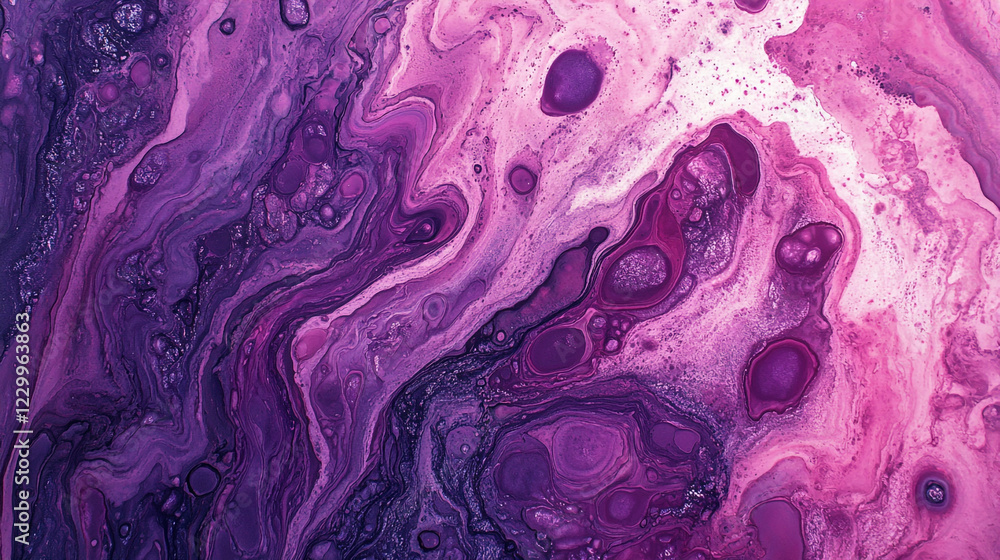Poster swirling patterns of purple and pink in an abstract artwork created with fluid techniques
