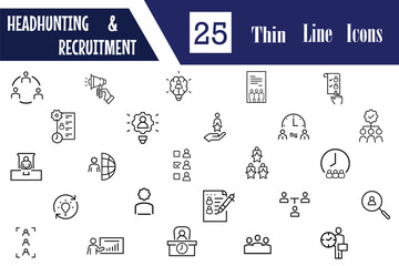 Recruitment and headhunting line editable icons set. Recruitment related icons: business, office, job interview, candidates search, working conditions, HR, Hiring web icons. Vector illustration