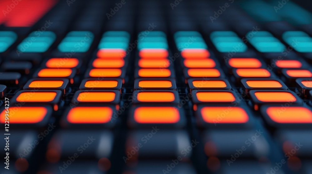 Poster close-up view of colorful led buttons on electronic music device