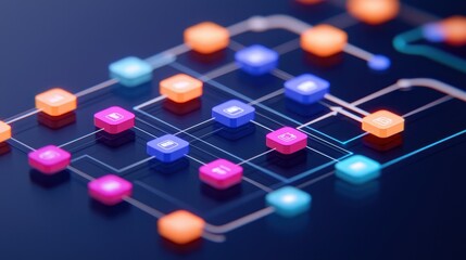 Colorful Abstract Digital Network Diagram on Dark Background