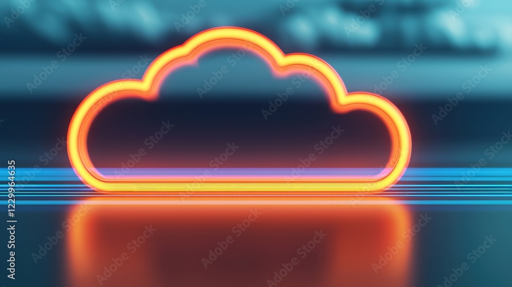 Poster neon cloud icon with glowing effect on abstract background