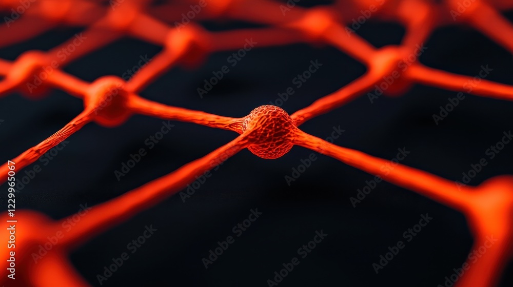Poster orange network structure with nodes on black background