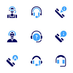 Call center icon set. Bold style. Duotone colors. call center agent, call center, customer service, headphones, customer support, headset