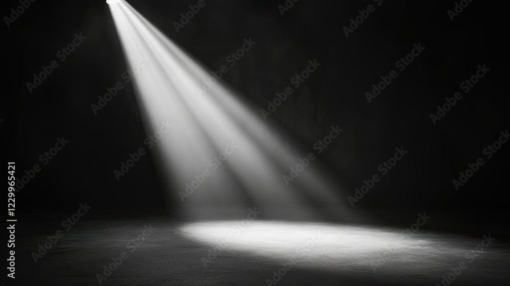 Canvas Prints a single powerful spotlight beams down in a dark empty room, creating dramatic contrast and shadows.
