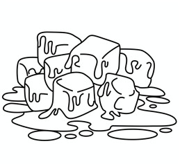 Cute cartoon hand drawn vector ice cube melting coloring page.