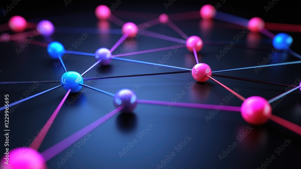 Poster a series of interconnected nodes and color pathways symbolizing teamwork.