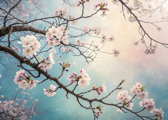 Aerial View Watercolor White Blossoms Branches Spring Drone Photography