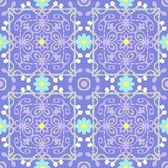 Floral,  bright colors, purple background for use in backgrounds, fabric patterns, tile patterns