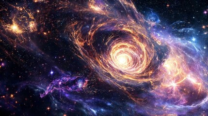 Gigantic cosmic explosion in deep space, with colorful supernova remnants and swirling gravitational waves, creating a powerful and dynamic sci-fi background.