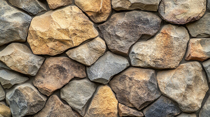 Fototapeta premium Natural stone wall with varied textures and colors in outdoor setting