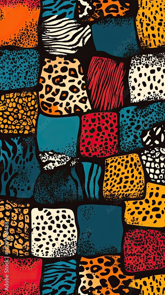 Poster colorful abstract pattern with animal print shapes in a modern design