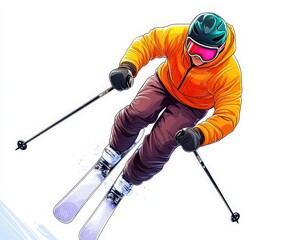 Fototapeta premium Vibrant Skier in Action on Snowy Slope with Dynamic Pose