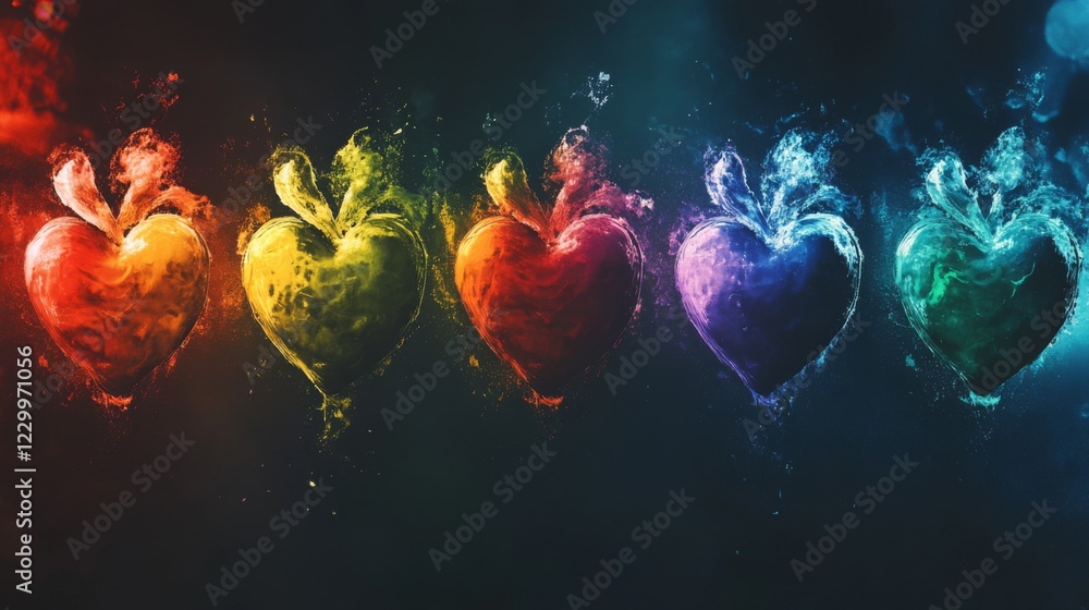 Aufkleber A series of heart waveforms depicted in different colors, symbolizing various emotional states, displayed on a dark background for a striking contrast