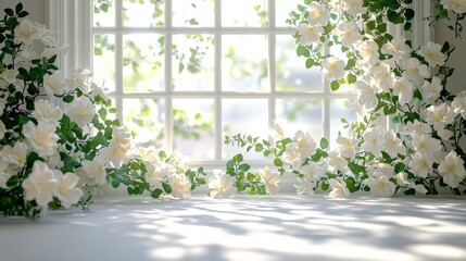 Fototapeta premium Floral decoration by sunny window bright room nature photography peaceful atmosphere soft light