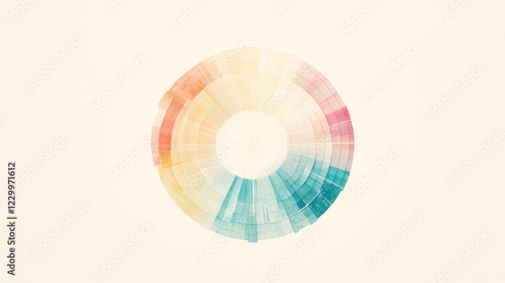 Poster a simple circular graph in gradient colors with sections divided by clean lines, set on a light back