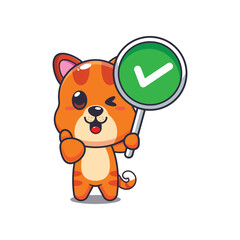 cat mascot cartoon character vector illustration with correct sign.