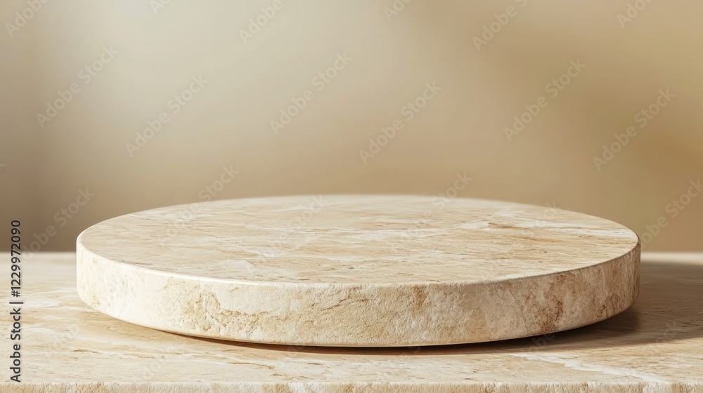 Poster elegant round marble display platform on beige background