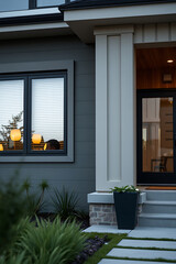 Modern House Exterior at Night: Contemporary Home Design, Real Estate Photography