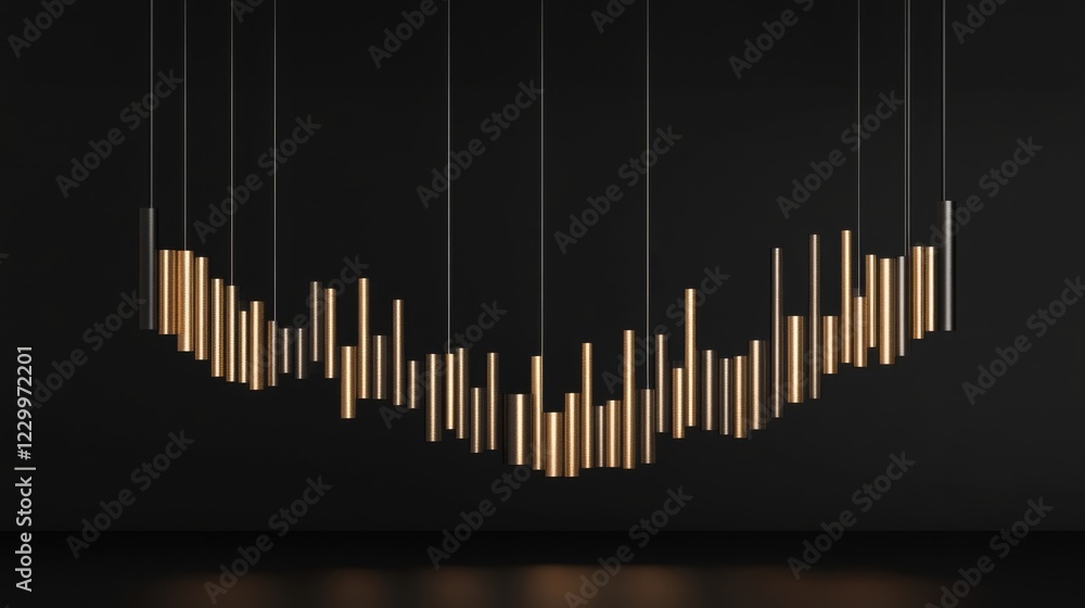 Poster a sleek candlestick chart in metallic colors showcasing stock market fluctuations, set against a dar