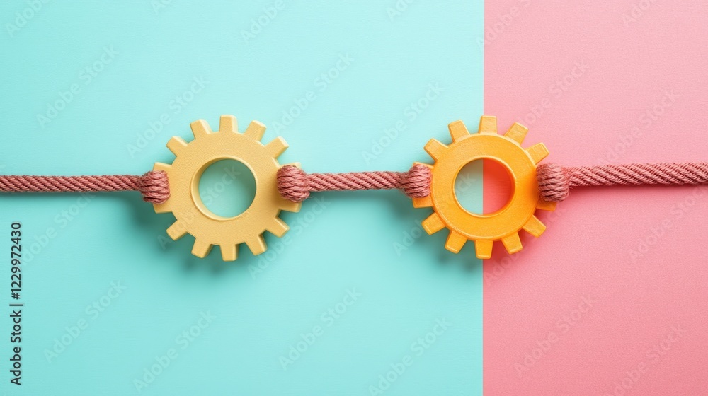 Poster Bright interconnected gears on a smooth background symbolizing efficient teamwork.