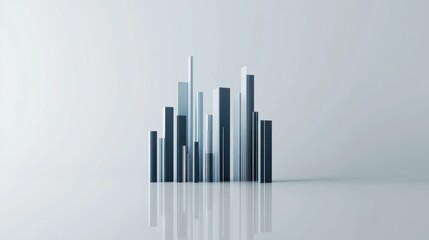 Obraz premium A sleek, minimal D bar graph with gray and blue bars, set against a clean white background with reflective surfaces and soft depth