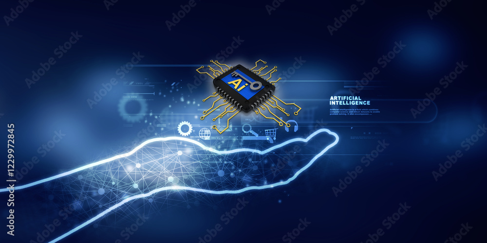 Poster 3d rendering ai on microchips